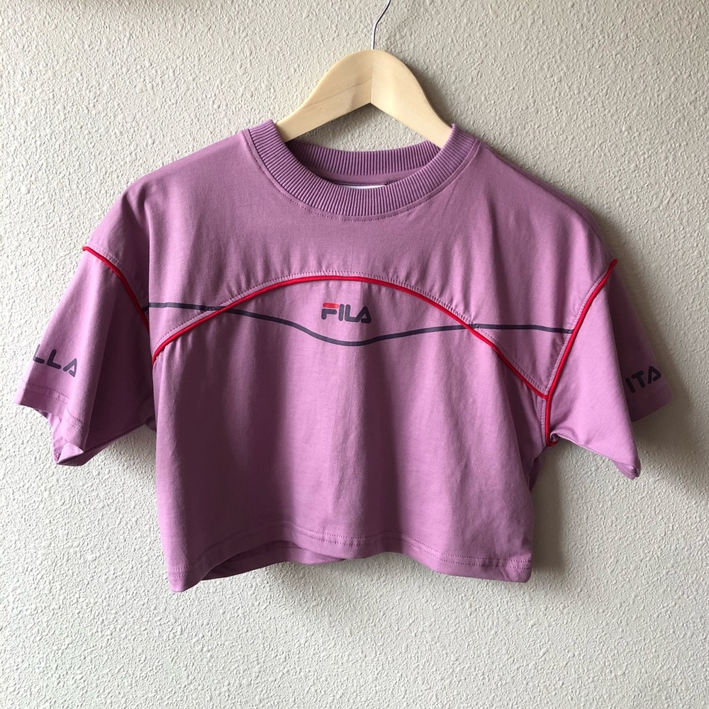 NEW Fila Kana Purple Crop Tee W/ Piping & Fila Logo Streetwear Retro Y2K 90’s